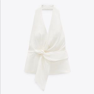 Knotted wrap halter backless top ZARA